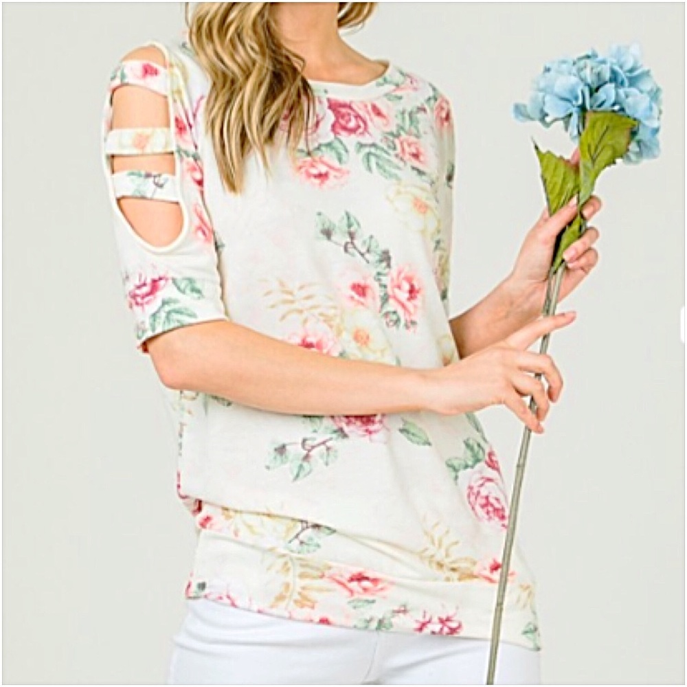 Supremely Soft Floral Ladder Sleeve Top SML - Picture 3 of 8
